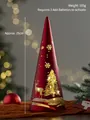 Red matte glass Christmas cone tree light with deer pattern and warm LED glow - Large / Red