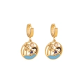 Golden dolphin and palm tree enamel earrings with beach elements on white background - 2# Tropical Beach Hoop Earrings (Gold)