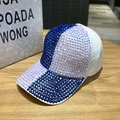Sparkling baseball cap with blue and white rhinestones on white fabric base - Adjustable (54-58cm) / White With Blue & Multicolor Rhinestones