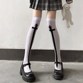 White over-knee socks with black cross print and gothic JK style for women's fashion - One Size / White Cross