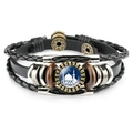 Détail du bracelet en cuir noir multicouche avec cabochon de mosquée et perles en métal - Perle Globe