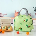 Insulated lunch bag featuring a cartoon avocado print with a green trapezoid design - Avocado M22