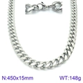 Men's 15mm silver cuban link chain necklace in stainless steel with lobster clasp - Silver Cuban Link Necklace Lobster Clasp 450x15mm(KN93842-Z)