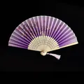 Chinese purple folding fan with plum blossoms, butterfly print and pink tassel, 38cm width - Purple Qi from East (Heat Transfer)