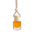 Car perfume glass bottle pendant with yellow liquid and wooden lid on white background - Orange Cologne Scent