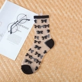 Transparent mesh socks with black bow patterns and reinforced toe in beige finish - Black Bow