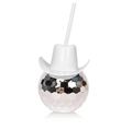Creative 600ml disco ball tumbler with white cowboy hat lid and matching straw - 600ml / White Cowboy Hat