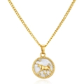 Gold Taurus necklace with white shell pendant and small stones on a Cuban chain - Taurus Necklace