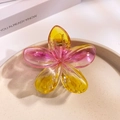 Pink and yellow gradient plumeria hair claw clip with glitter finish in resin - Transparent Gradient Red Yellow