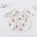 Waterproof baby bib with short sleeves and cute bear pattern in cream white finish - (super Soft) Shawl - Sleeping Bear / One Size
