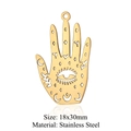 Golden Hamsa hand pendant 18x30mm in stainless steel with sun and moon cutouts - Etched Palm Style (LA322) / 5 Pieces / Gold