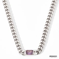Collier maille gourmette argentée avec pendentif en pierre précieuse violette rectangulaire - Chaîne Argentée + Zircone Violette (PDD031)