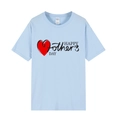 T-shirt bleu clair pour la fête des mères avec imprimé cœur rouge et col rond classique - XS / Imprimé Cœur / Rose bonbon