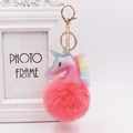 Glitter unicorn keychain with pink pompom and lace details on a gold keyring hook - Unicorn (Gold Chain Buckle) / Orange Red