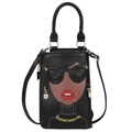 Cartoon style mini handbag featuring a chic abstract face with gold chain details - Black