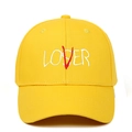 Detail of creative LOSER and LOVER white embroidery on yellow cotton baseball cap - Adjustable / Yellow