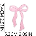 Pink bow embroidery patch dimensions showing height 7.4cm and width 5.3cm for clothing repair - Pink Bow Style Five