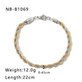 Bracciale a catena bicolore oro e argento con chiusura a moschettone lungo 22cm e peso 12g - Fune Oro Argento (NB-B1069)