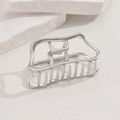 Silver hollow rectangle metal hair claw clip displayed on a minimalist stone background - Silver