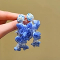 Close-up detail of blue fabric flower tassel earrings featuring delicate beadwork - Chiffon Flower Tassel Stud Earrings / Blue