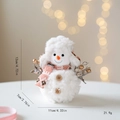Pink plaid snowman plush doll with wooden buttons and twig decor, 12cm height - Soft Pink Style - Small