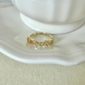 Golden ring with colorful square enamel gemstones in orange pink and yellow tones - Colorful Square Diamond