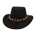 Chapeau de cowboy classique en daim noir avec bandeau perlé et pierre de style bohème - Noir (Décor de Perles Rondes)