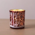 Silver plated glass candle holder with red deer forest silhouette cutout design - Red Christmas Branch