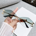 Chic rimless polygon sunglasses with green gradient lenses and golden metal claw accents - Rimless Polygon / Gold Frame Double Green