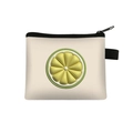 Front view of small coin purse with lemon print, black zipper, and hanging loop detail - Green Lemon