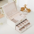 Three-layer white leather jewelry box with light pink velvet interior and secure lock - 23*17*13.5cm / White