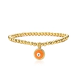 Detailed macro view of gold beaded bracelet featuring an orange enamel Evil Eye charm - Orange