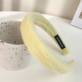 Light yellow sponge padded headband with pleated fabric texture and handmade label - Goose Yellow Pleated Sponge Headband