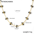 Bohemian floral choker necklace with black and gold glass beads on a titanium steel chain - Black Necklace