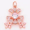 Pendentif fleur en or rose avec marguerite en émail rose et cristaux micro-sertis - Style N / Or rose