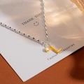 Letter L silver bead bracelet with gold-rimmed zircon stone on fashion card - Silver Letter L