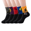 Set of 5 pairs women's Halloween cotton socks with ghost and witch cartoon patterns - Halloween Theme Set