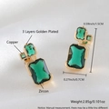 French retro gold-plated copper earrings with rectangular green zircon stones - Gold Plated Green Zirconia Square