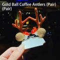 Christmas reindeer antler hair clips in brown flocking with gold ball and mushroom detail - 24# Brown Antler Clip with Mushroom & Golden Ball
