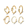 6-piece gold adjustable toe ring set with butterfly, heart, and feather designs - KC Gold (6 Piece Set)