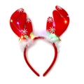 Detail of red reindeer antlers headband with glowing LED lights and festive decorations - Glowing Velvet Feather Antlers Red