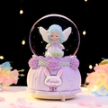 Purple musical snow globe featuring a blue-haired fairy figurine and white bunny base - 2514 Purple Base / Medium 80# LED Light+Music