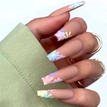 Long ballet press-on nails with matte finish and colorful macaron flower patterns - Glue Style (CBLCY-11)