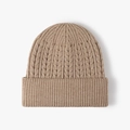 Winter khaki cable-knit beanie featuring thick ribbed cuff and warm thermal lining - One Size / Khaki