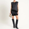 Detailed view of women's black satin shorts with delicate lace trim and elegant styling - S / Black