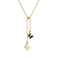 Collar de titanio dorado con colgantes de mariposa en nácar blanco y negro ajustable - Dorado (D214)