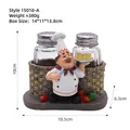 Cute chef resin spice rack with glass salt and pepper shakers on woven base - Chef with Cake Style A (15018-A)