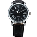 Classic men's automatic mechanical watch with black sunburst dial and leather strap - Silver Case Black Dial