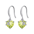 925 silver heart dangle earrings with light green gemstone and white diamond accents - Silver Light Green Heart Style (SE343-8G)