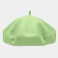 Detail shot of a mint green wool beret hat featuring a soft felt texture and top stem - One Size / Fruit Green